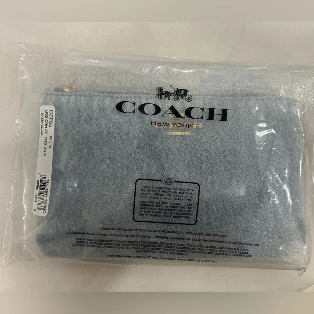 Coach Large Corner Zip Wristlet In Loved Denim - Picture 5 of 9